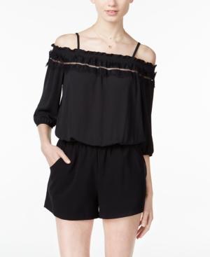 Bcx Juniors' Lace-trim Off-the-shoulder Romper