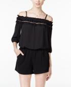 Bcx Juniors' Lace-trim Off-the-shoulder Romper