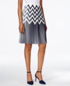 Tahari Asl Zigzag-print Pleated A-line Skirt