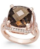 Smoky Quartz (6-1/6 Ct. T.w.) And Diamond (3/8 Ct. T.w.) Statement Ring In 14k Rose Gold