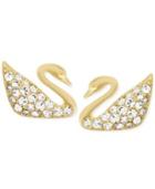 Swarovski Gold-tone Crystal Pave Swan Stud Earrings