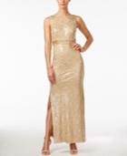 Calvin Klein Sequined Sleeveless Cowl-back Gown