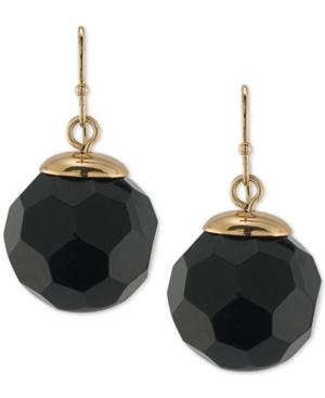 Trina Turk Gold-tone Jet Faceted Round Bead Drop Earrings