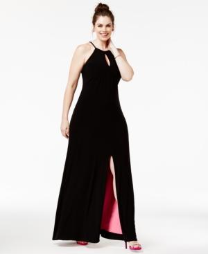 Sequin Hearts Juniors' Plus Size Halter A-line Gown
