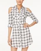 Material Girl Juniors' Plaid Cold-shoulder Shirtdress, Only At Macy's