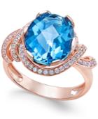 London Blue Topaz (4-9/10 Ct. T.w.) And White Topaz (1/3 Ct. T.w.) Ring In 14k Rose Gold-plated Sterling Silver