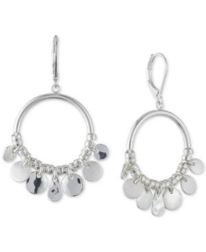 Nine West Silver-tone Shaky Disc Drop Hoop Earings