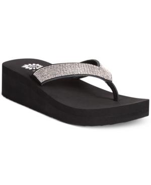 Yellow Box Cliff Rhinestone Wedge Thong Sandals Women's Shoes