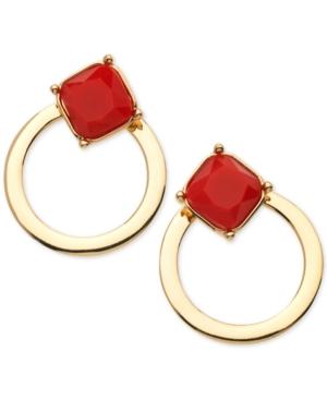 Guess Gold-tone Stone And Circle Front And Back Earrings