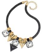 Bar Iii Gold-tone And Black-plated Crystal Stone Statement Necklace