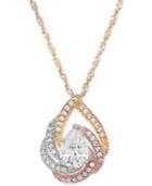 Cubic Zirconia Tri-color Swirl 18 Pendant Necklace In 14k Tricolor Gold-plated Sterling Silver