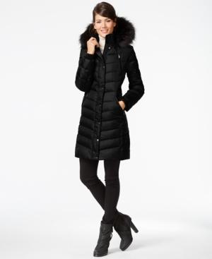 Dkny Faux-fur-trim Hooded Down Puffer Coat
