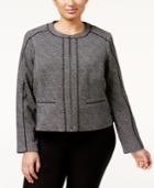 Calvin Klein Plus Size Tweed Piped Zip-front Jacket