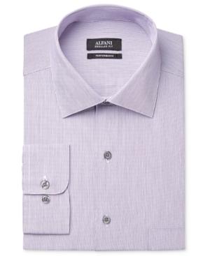 Alfani Men's Classic-fit Performance Grape White Textured Mini-stripe Dress Shirt, Only At Macy's