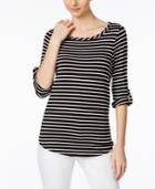 Cable & Gauge Tab-sleeve Striped Top