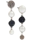 Lucky Brand Silver-tone Pave, Stone & Imitation Pearl Mismatch Linear Drop Earrings