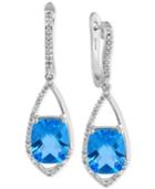 Effy Blue Topaz (6-2/3 Ct. T.w.) And Diamond (1/4 Ct. T.w.) Drop Earrings In 14k White Gold