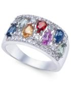 Multi-sapphire (2-1/10 Ct. T.w.) & Diamond (3/8 Ct. T.w.) Ring In 14k White Gold