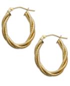 14k Gold Earrings, Textured Oval Braided Hoop Earrings