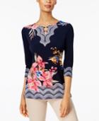 Jm Collection Floral-print Keyhole Top, Only At Macy's