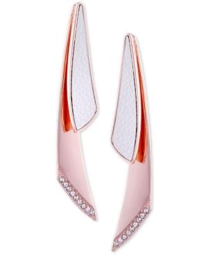 Guess Rose Gold-tone Pave & Faux Python Leather Front-back Earrings