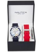 Nautica Men's Interchangeable Navy And Red Silicone Strap Watch Set 44mm Nad13502g