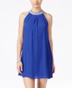 Emerald Sundae Juniors' Embellished Halter Trapeze Dress