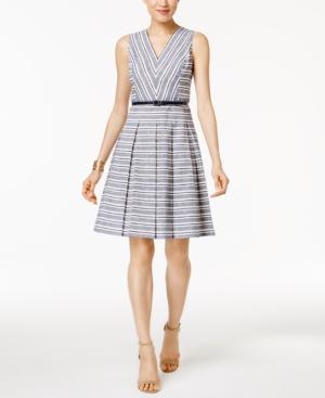 Tommy Hilfiger Belted Striped Fit & Flare Dress
