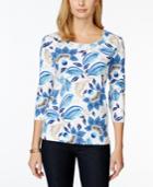 Karen Scott Petite Botanical Scoop-neck Top, Only At Macy's