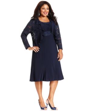 R & M Richards Plus Size Sleeveless Embroidered Dress And Jacket