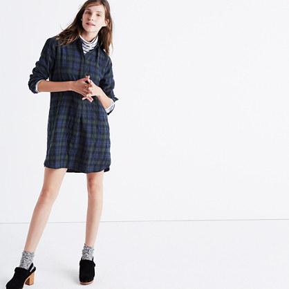 Madewell Flannel Side-button Shirtdress In Dark Plaid