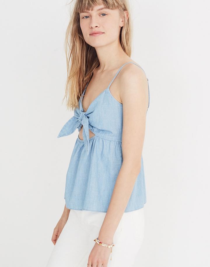 Madewell Chambray Tie-front Keyhole Cami Top