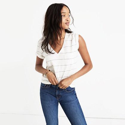 Madewell Whisper Cotton V-neck Pocket Tee In Prine Stripe