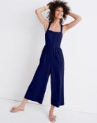 Madewell Smocked Button-front Crop Jumpsuit