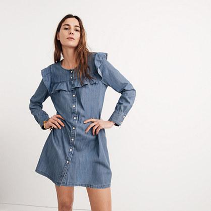 Madewell Chambray Ruffle-yoke Shirtdress