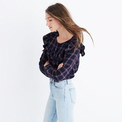 Madewell Plaid Ruffle-yoke Top