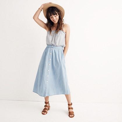 Madewell Palisade Button-front Midi Skirt In Indigo