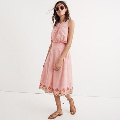 Madewell Embroidered Gingham Circle Skirt