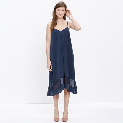 Madewell Silk Sheer-stripe Cami Dress In Deep Navy