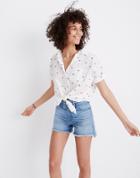 Madewell Embroidered Short-sleeve Tie-front Shirt In Fresh Strawberries