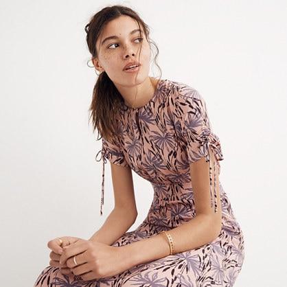 Madewell Silk Tie-sleeve Maxi Dress In Oasis Palms