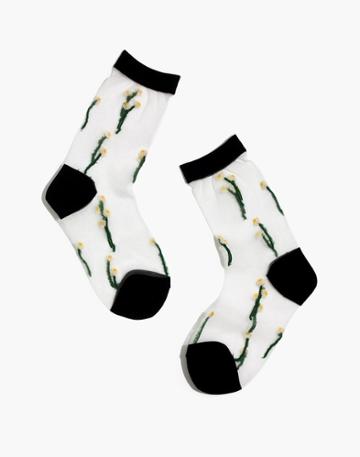 Madewell Madewell X Hansel From Basel Sheer Crew Socks In Daisies