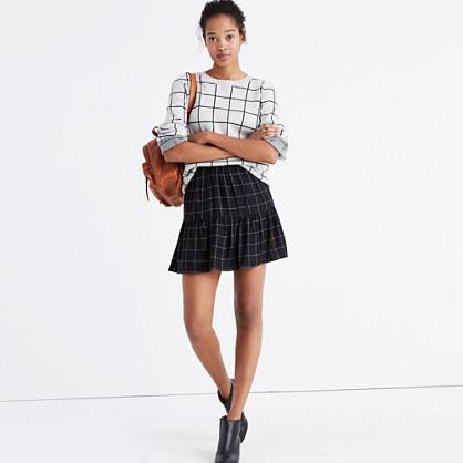Madewell Windowpane Ruffle-hem Skirt