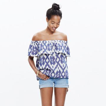 Madewell Balcony Off-the-shoulder Top In Ikat Print