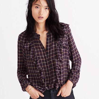 Madewell Plaid Ruffle-front Top