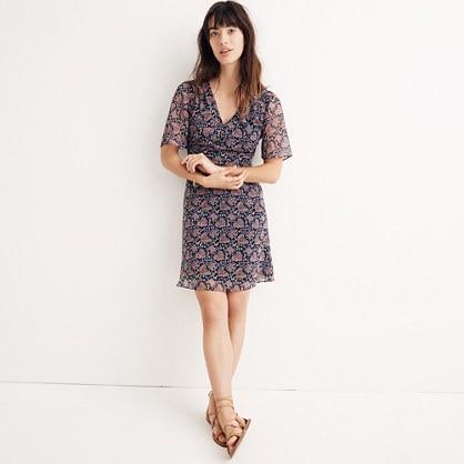 Madewell Orchard Flutter-sleeve Dress In Fan Floral Mix
