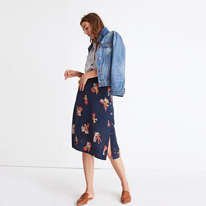 Madewell Silk Side-button Skirt In Cactus Flower