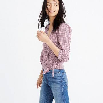 Madewell Wrap Top In Gingham Check