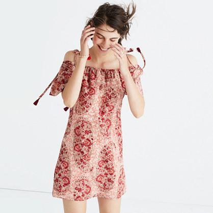 Madewell Silk Cold-shoulder Dress In Watercolor Paisley