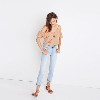 Madewell Silk Cold-shoulder Ruffle Top In Cactus Flower